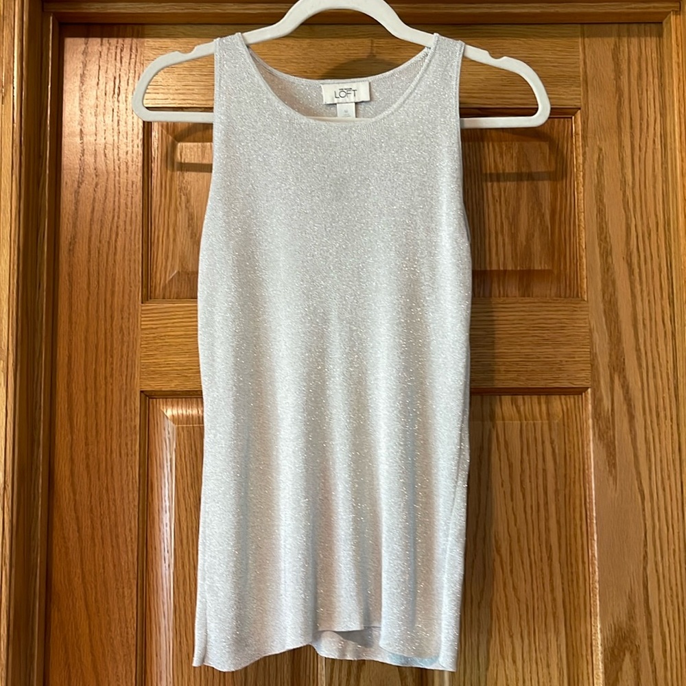 Ann Taylor LOFT Metallic Silver Lurex Sleeveless Knit Tank Top Size Medium